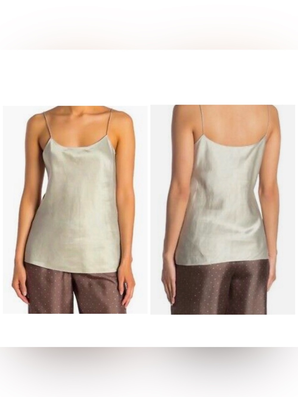 Theory Linen Sheen Bias Cut Spaghetti Strap Cami Tank Top Silver Size Small